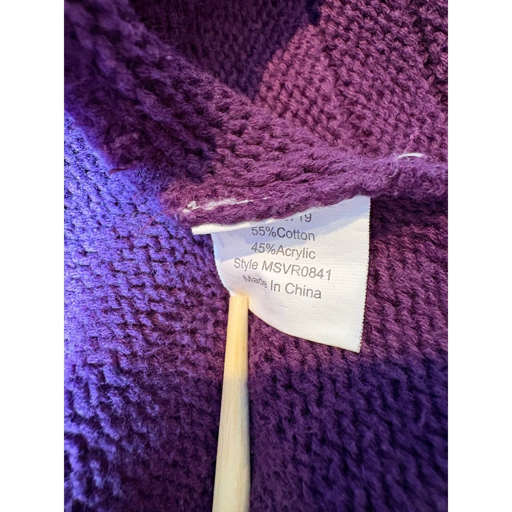 Notations Purple Open Front Cardigan Sweater Womens Medium A-Line Mixed Knit - Picture 4 of 6